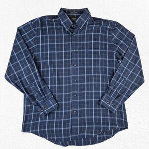 Arrow Navy Blue Plaid Classic Fit Button Down Casual Shirt Size Large 16-16.5